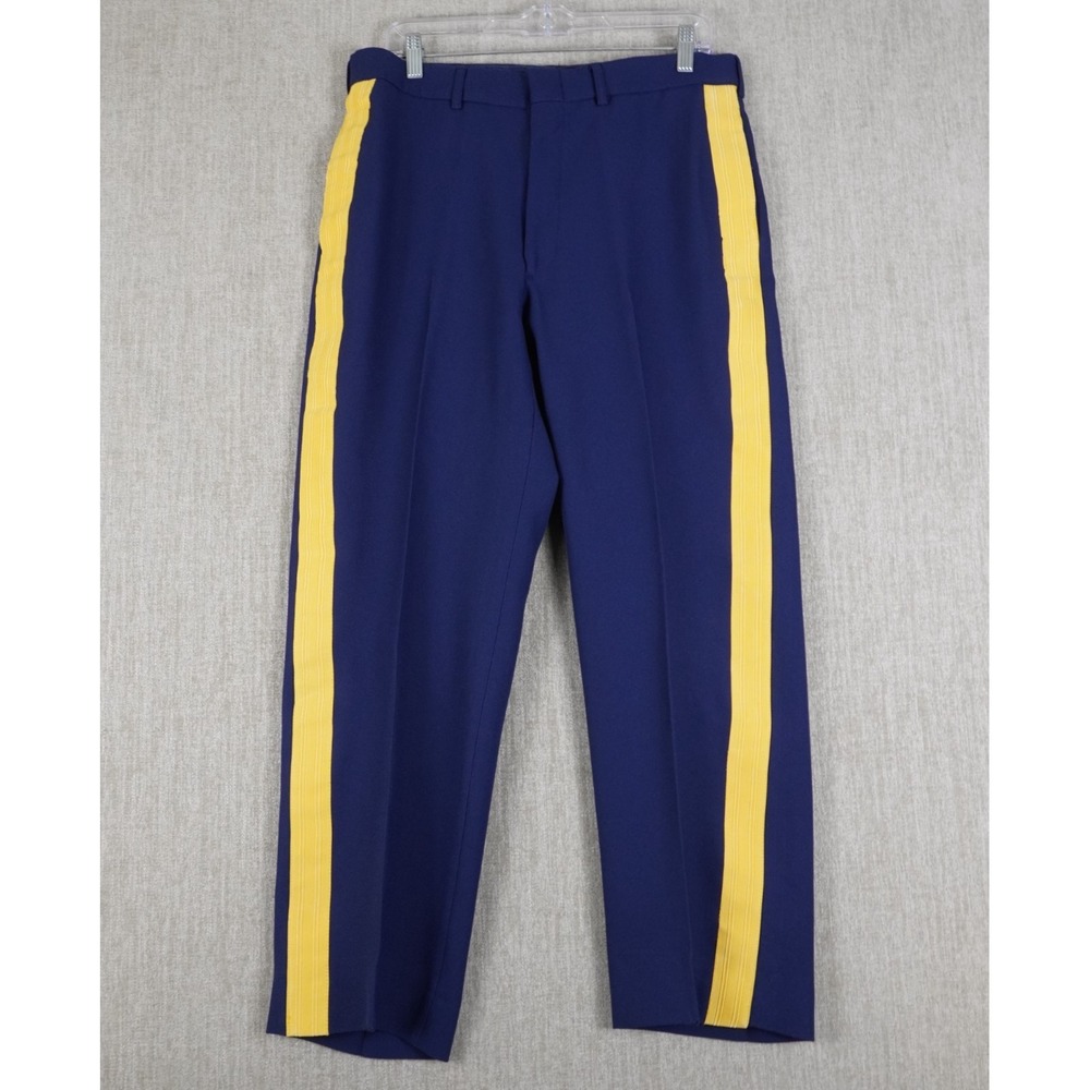 Vintage Marlow White Army Uniform Dress Pants Blue w Stripe Men sz 34S